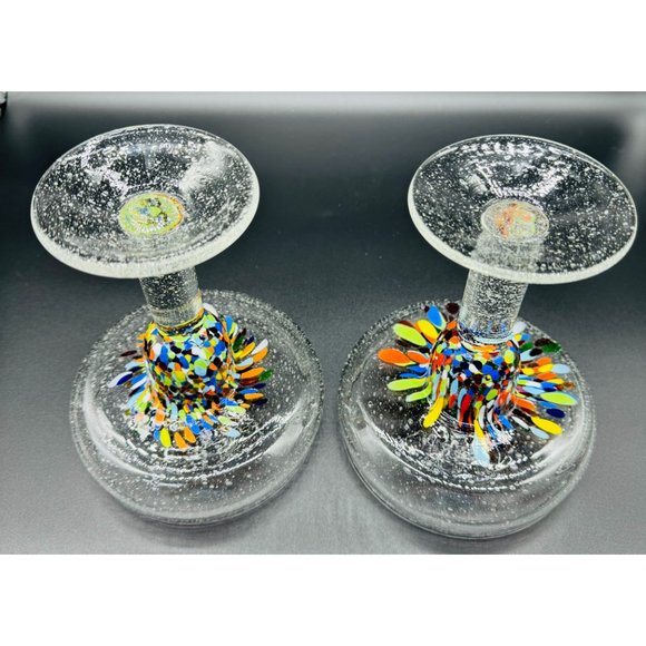 Set of 2 Baja Confetti Stemmed Margarita Glass  Hand Made Gorgeous 7" - Picture 8 of 12